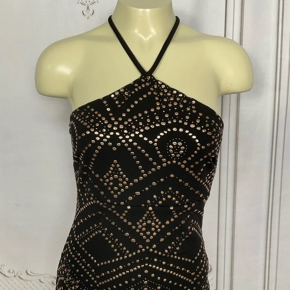Jump Apparel Black & Gold Bronze Mermaid Style Halter Evening Gown Women 1 / 2 - Picture 2 of 8